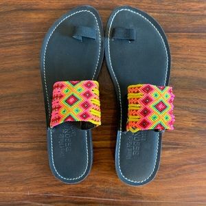 NWOT Huichol handmade woven flat sandals.